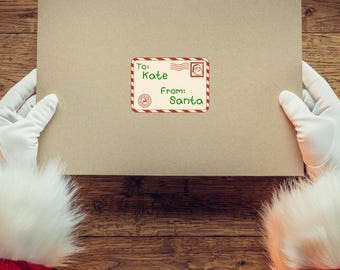 Custom Gift Labels - Santa To/From Stickers - Personalized Christmas Gift Tags for Kids - Set of 18 (Red & Green)