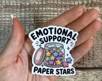 Emotional Support Paper Stars Sticker or Magnet, Origami Jar Vinyl Decal, Funny Mental Health Gift for Laptop or Fridge