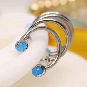Titanium Horseshoe Opal Septum Nose Ring Internally Threaded Helix Earrings Cartilage Rook Lobe Conch Earrings Lip Eyebrow Jewelry