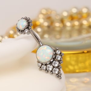 Anneau de piercing au nombril avec perles CZ/opale G23 Titane 14G Anneaux pour nombril Anneaux pour nombril 10 mm Nombril haltère