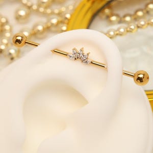 Olho de cavalo CZ 14G Joia de piercing industrial Aço cirúrgico Brincos de cartilagem com barra industrial Conch Helix 38 mm Presente para ela