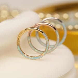 14G 16G 20G  White Opal Septum Piercing Jewelry Nose Ring 316L Surgical Steel Nostril Hoop 6/7/8/9/10/mm
