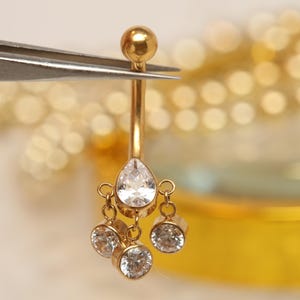 Dangle Cubic Zirconia Navel Barbell Belly Button Ring G23 Titanium  14G Belly Ring Navel Piercing Jewelry Stud Internal thread