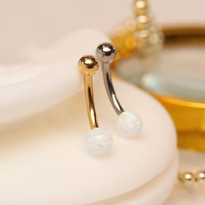 8mm 10mm Belly Button Ring With White Opal Internally threaded Navel Piercing Jewelry