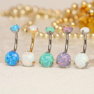 Rund Opal Navelring Invändigt Gängad Navelpiercing Smycken Titan 14G 10 mm
