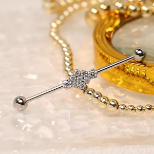 Combinação de zircônia cúbica Barra industrial Piercing industrial Jóias 14G Barra industrial Aço cirúrgico