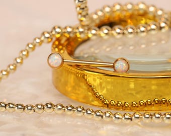 Gold Nipple Rings White Opal G23 Titanium Nipple Barbells Straight Nipple Bar Nipple Piercing Jewelry Internally Threaded 14G