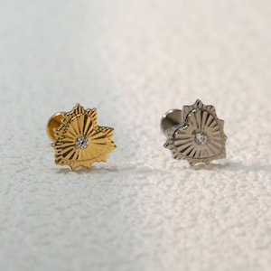 Gold unique heart with zircon piercing jewelry Titanium 16G 18G cartilage earrings flat back earrings internal thread cochlear piercing