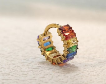 Square Rainbow Zirconia Nose Hoop 316L 16G Hinge Segment Ring Conch Cartilage Ring Nose Ring