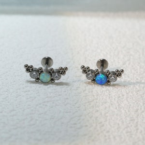 16G Beaded Piercing Jewelry Lip Stud Jewelry Cartilage Earrings Titanium Flat Back Earrings Shiny Zirconia/Opal