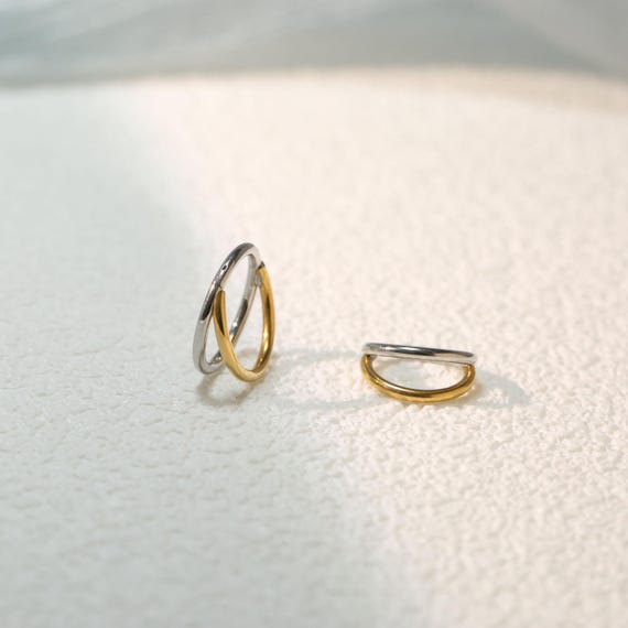 Gold and silver two-tone nose ring, nasal septum ring, nose ring 16G medical steel, earrings, conch tragus piercing jewelry