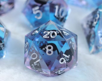 Black Cat Liquid Core Resin Dice Set, D20 Dice Set, Tabletop Games, Role Playing Game Dice, Handmade Polyhedral Dice