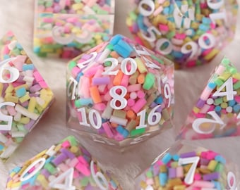 D&D-Würfel mit scharfen Kanten, Polyedrische D&D-Würfel mit scharfen Kanten, W20, Süßigkeitenwürfel, Geschenk für Gamer, RPG-Würfelset, W20-Würfelset, niedliche Würfel, Kawaii-Würfel