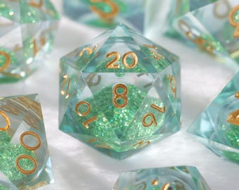 Liquid Core Resin Dice Set, DM Gifts, RPG Dice Set, Sharp Edge D&D Dice Full Set, D20, D20 Dice Set, Tabletop Games, Role Playing Game Dice