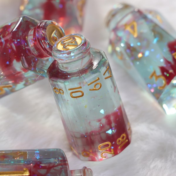 Potion Bottle Dice Set, Handmade Potion Dice Set, D20 Dice Set, D20, Tabletop Games, Role Playing Game Dice, DND Player Gift