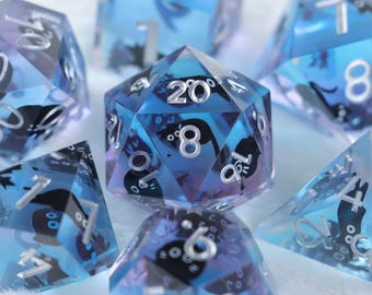 Black Cat Dice Liquid Core DnD Dice Set , Epoxy Resin Dice Set, RPG Dice Collection, Table Top Role Playing Dice, DnD Gifts, D20
