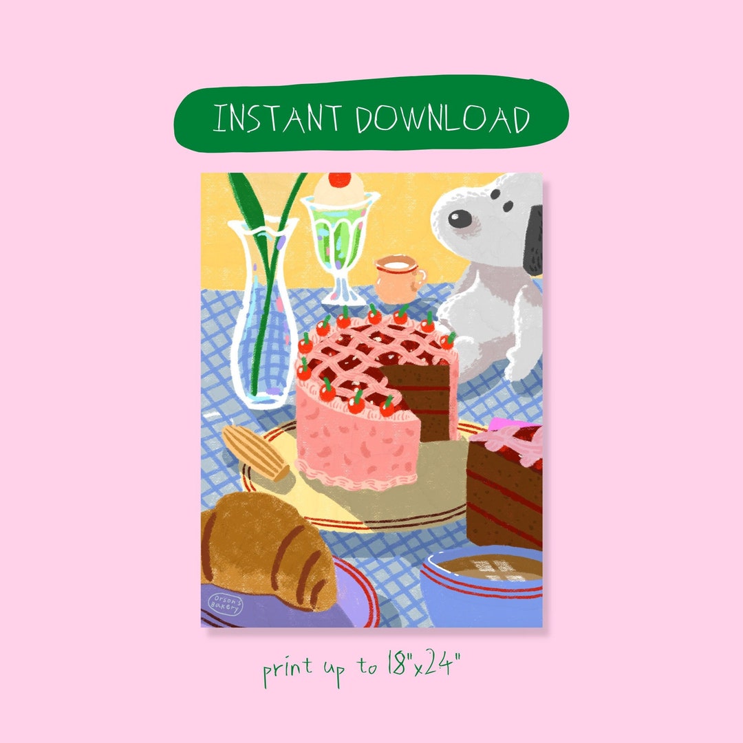 Pink Cherry Cake Wall Art 【instant Download, Printable】 - Etsy