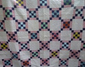 Vintage Nine Patch Quilt With Picture Frame Border Pink Feed Sack Girls Room Antique Pink Quilt