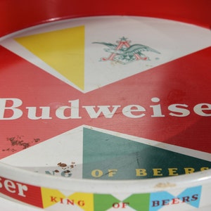 Budweiser Tray Vintage King of Beers Metal Tin Beer Breweriana Bar Red Green Superbowl Decoration Man Cave Must Have Vintage Anheuser Busch image 2