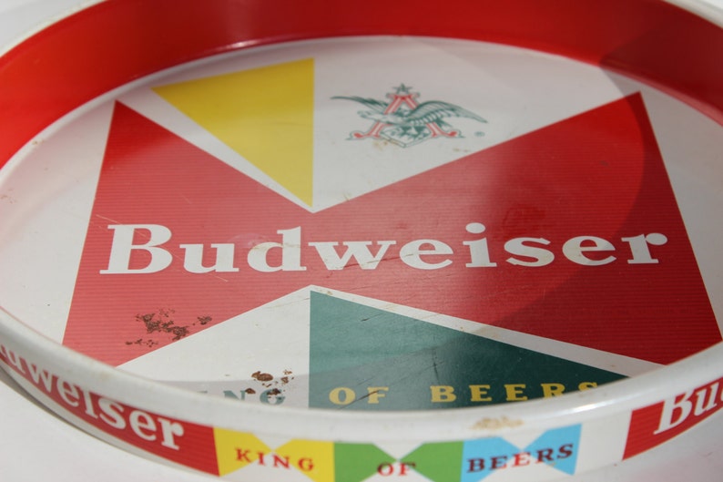 Budweiser Tray Vintage King of Beers Metal Tin Beer Breweriana Bar Red Green Superbowl Decoration Man Cave Must Have Vintage Anheuser Busch image 2