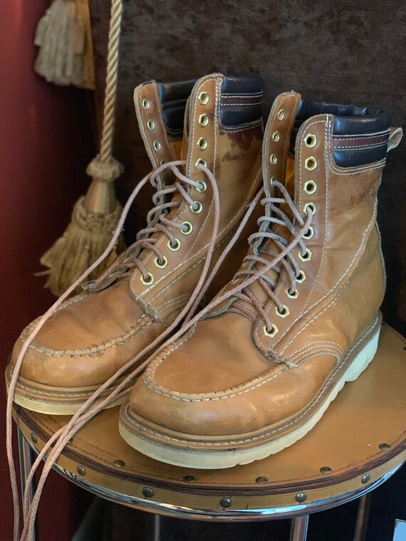 Vintage Work Boots Crepe Sole Leather Brown Leath… - image 3