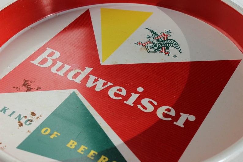 Budweiser Tray Vintage King of Beers Metal Tin Beer Breweriana Bar Red Green Superbowl Decoration Man Cave Must Have Vintage Anheuser Busch image 4