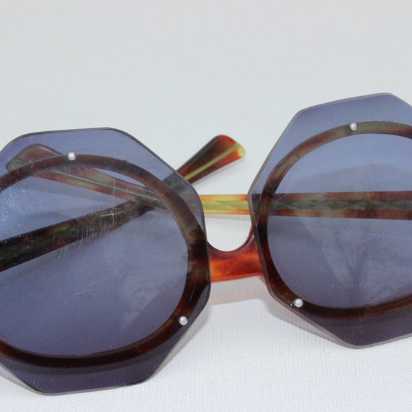 Vintage Octagonal Horn Rimmed Sunglasses Jackie O Sunglasses 1960's Tortoise Shell Groovy Oversized Shades Womens Funky