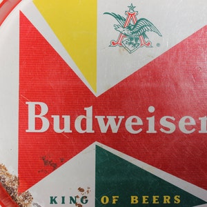 Budweiser Tray Vintage King of Beers Metal Tin Beer Breweriana Bar Red Green Superbowl Decoration Man Cave Must Have Vintage Anheuser Busch image 1