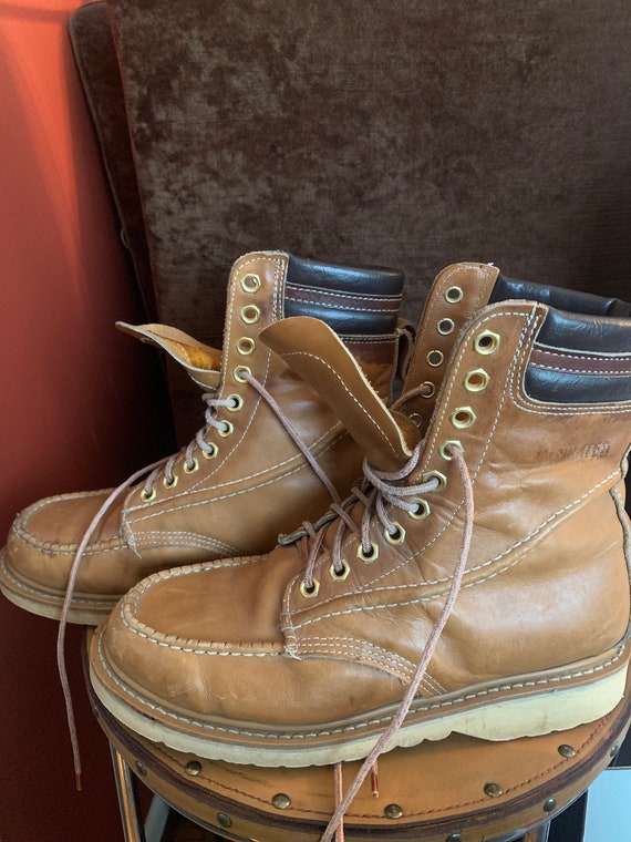 Vintage Work Boots Crepe Sole Leather Brown Leath… - image 8