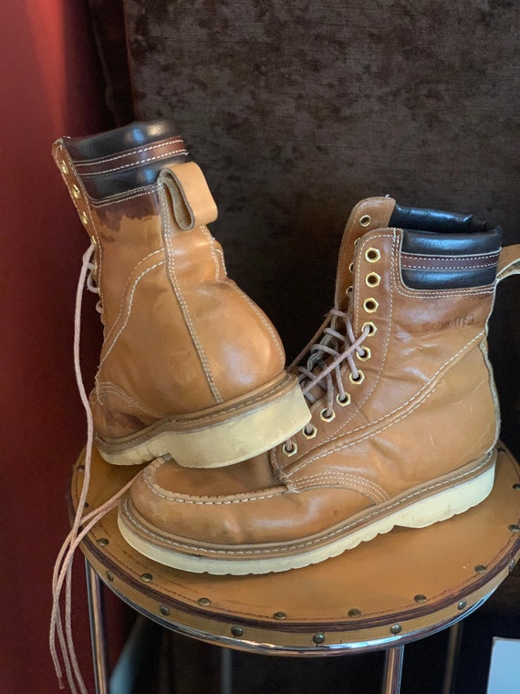 Vintage Work Boots Crepe Sole Leather Brown Leath… - image 4