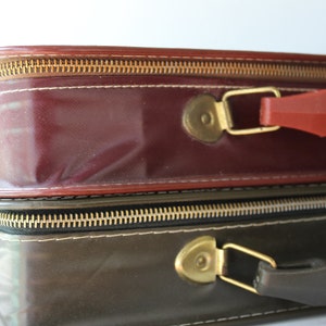 Vintage Pleather Vegan Leather Carrying Storage Cases Case with Handle Red and Green image 1