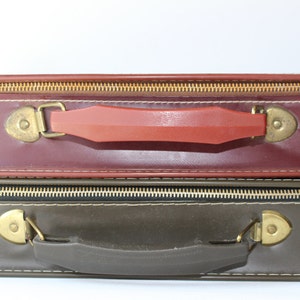 Vintage Pleather Vegan Leather Carrying Storage Cases Case with Handle Red and Green image 2