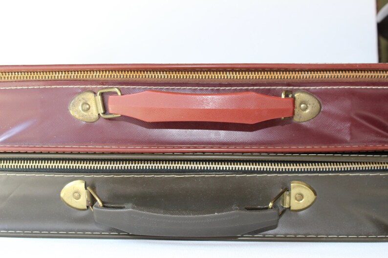 Vintage Pleather Vegan Leather Carrying Storage Cases Case with Handle Red and Green image 2