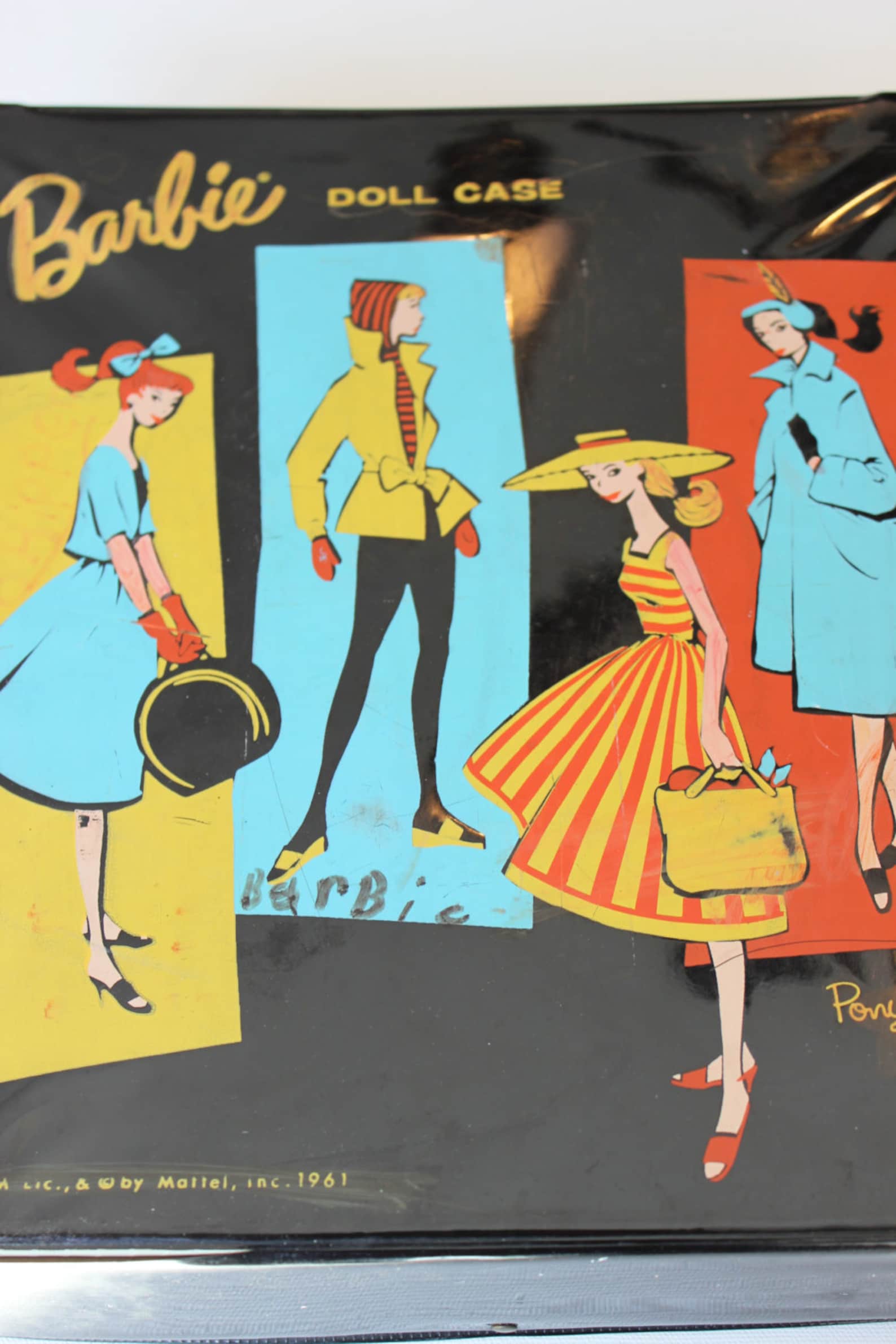 Vintage Barbie Doll Case Mattel 1961 Black Ponytail Patent Leather Antique Barbie Collectibles