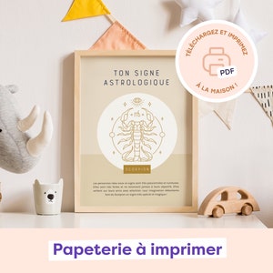 Signe astrologique à imprimer | Scorpion | Affiche de naissance | Décoration murale pour chambre de bébé | Carte illustrée | A4 | A5 | A6