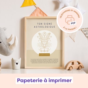 Signe astrologique à imprimer | Capricorne | Affiche de naissance | Décoration murale pour chambre de bébé | Carte illustrée | A4 | A5 | A6