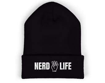 NERD 4 LIFE Classic Cuffed Knit Hat Embroidery, Cozy Fashion Statement