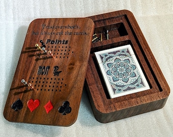 Walnuss Cribbage Kartendeck Box mit Punktezähler