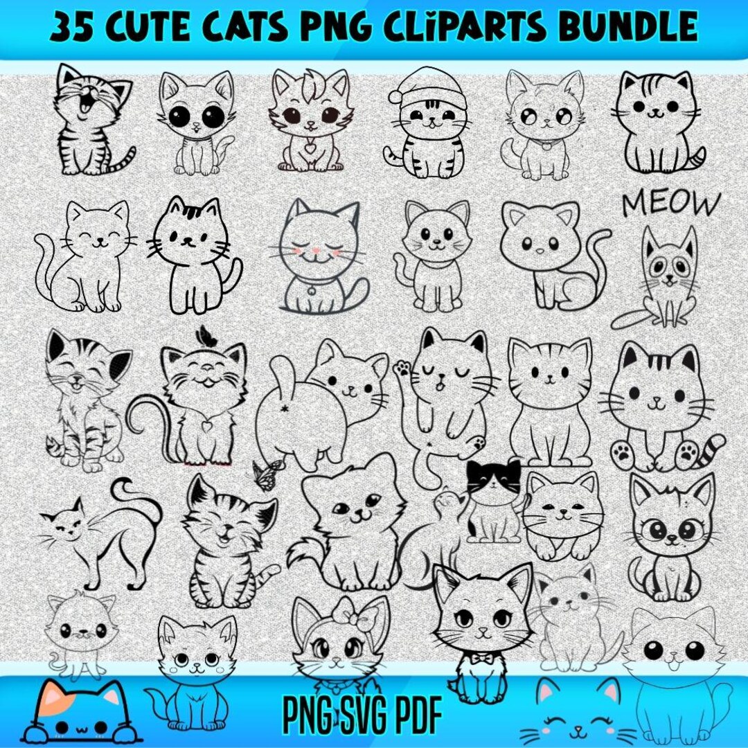 Kawaii Cat Clipart Bundle | PNG Stickers (digital Download) - Etsy