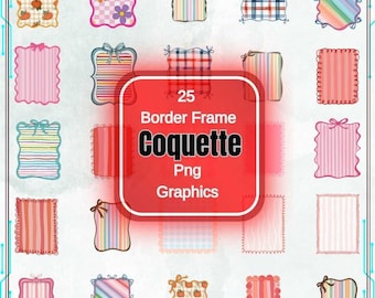 Coquette Bow Border PNG Graphic: Hand-Drawn Ribbon Frame (Digital Download)