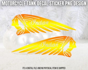 Dekal med tank från Indian Motorcycle: Gulguldfärgad krigsmotorhuv, gör-det-själv-grafik (digital nedladdning)