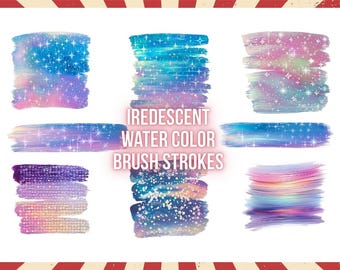 Iridescent Glitter Watercolor Brushstrokes Clipart: Shimmer PNG Graphics (Digital Download)