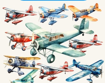 Clipart di aeroplani ad acquerello / Pacchetto PNG di aviazione (download digitale)