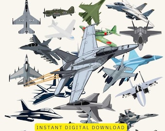 Kampfflugzeug PNG Grafiken | Militärflugzeug Clipart (digitaler Download)