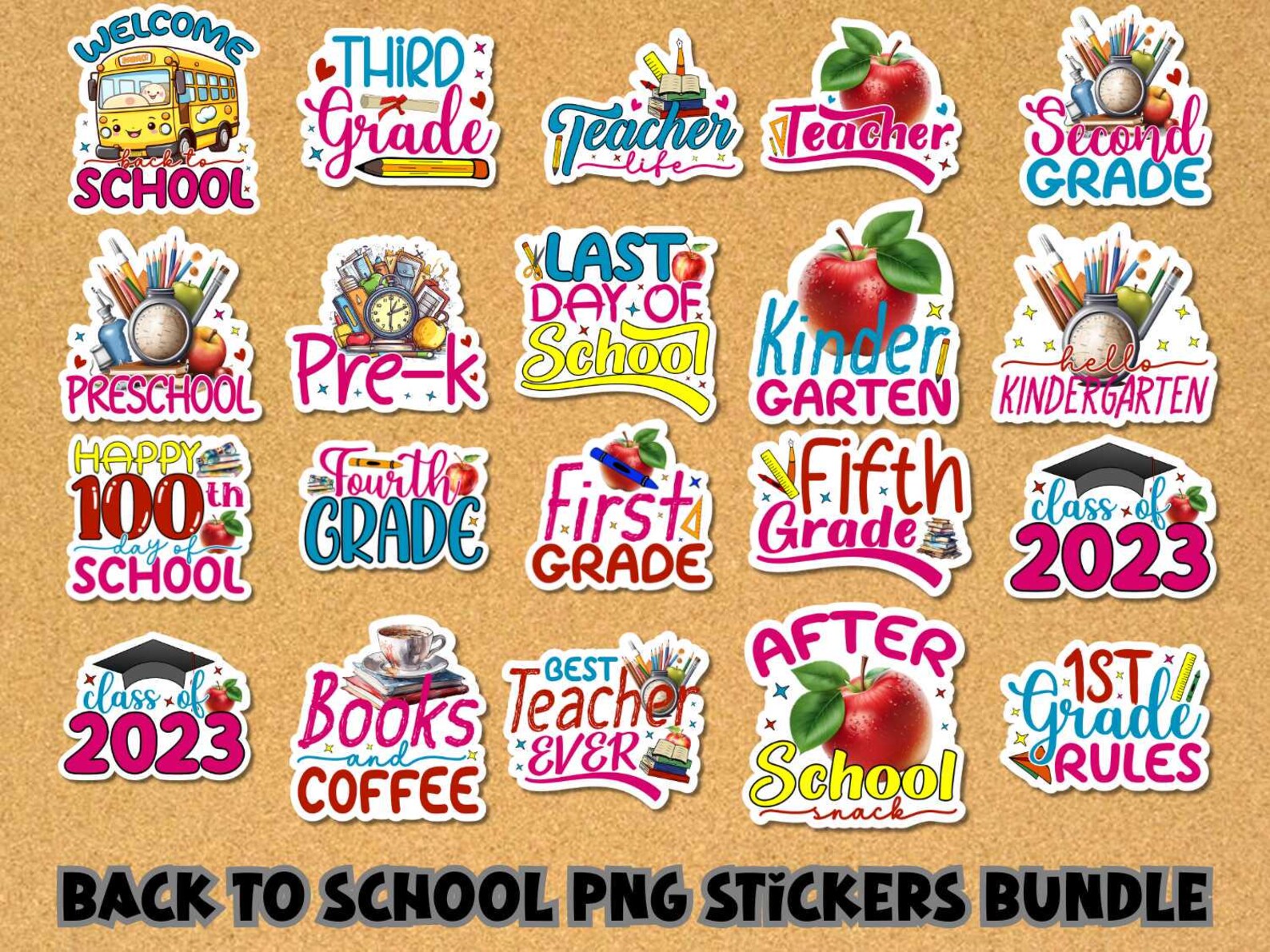 Sticker For Grade R Back to School PNG Sticker Bundle | Teacher, Grades (digital Download ...