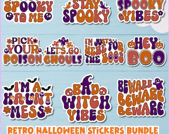 Retro Spooky Halloween PNG Stickers: Scrapbook & Laptop (Digital Download)