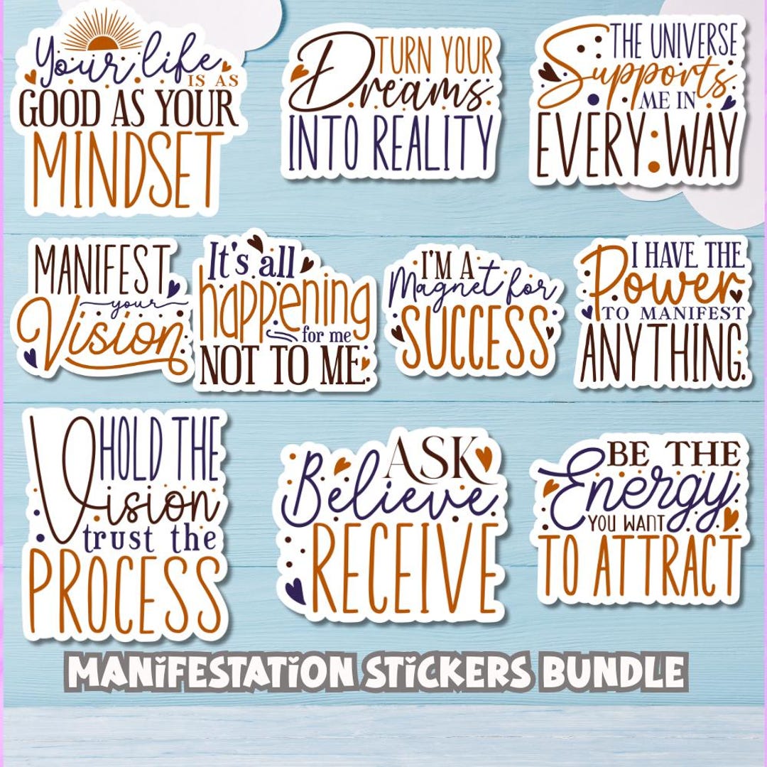 10 Manifestation Stickers Bundle | Positive Affirmation PNG Stickers for Motivation, Journals ...