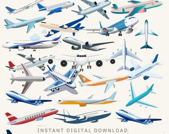 55 Airplane PNG Graphics Bundle | Plane Clipart Transparent | Travel Aviation PNG | Digital Download