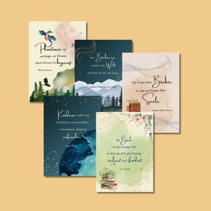 5er Set buchige Zitat-Karten, Hochwertige Geschenkkarten für Buchliebhaber & Buchblogger, bookish merch