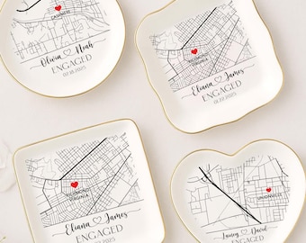 Custom Engagement Map Jewelry Dish, Engagement Wending/Engagement Location Jewelry Dish, Engaged Couples Christmas Gift, Engaged Gift